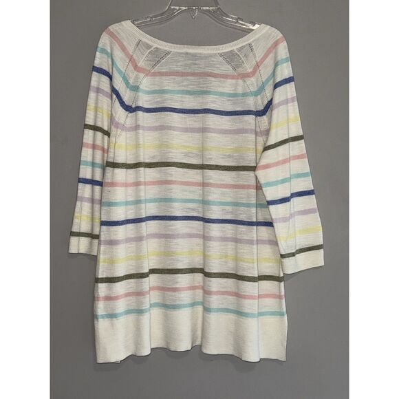 Talbots V Neck Rainbow Striped Knit Top 3/4 Sleeve Lightweight Blouse Sweater 1X - Picture 10 of 16